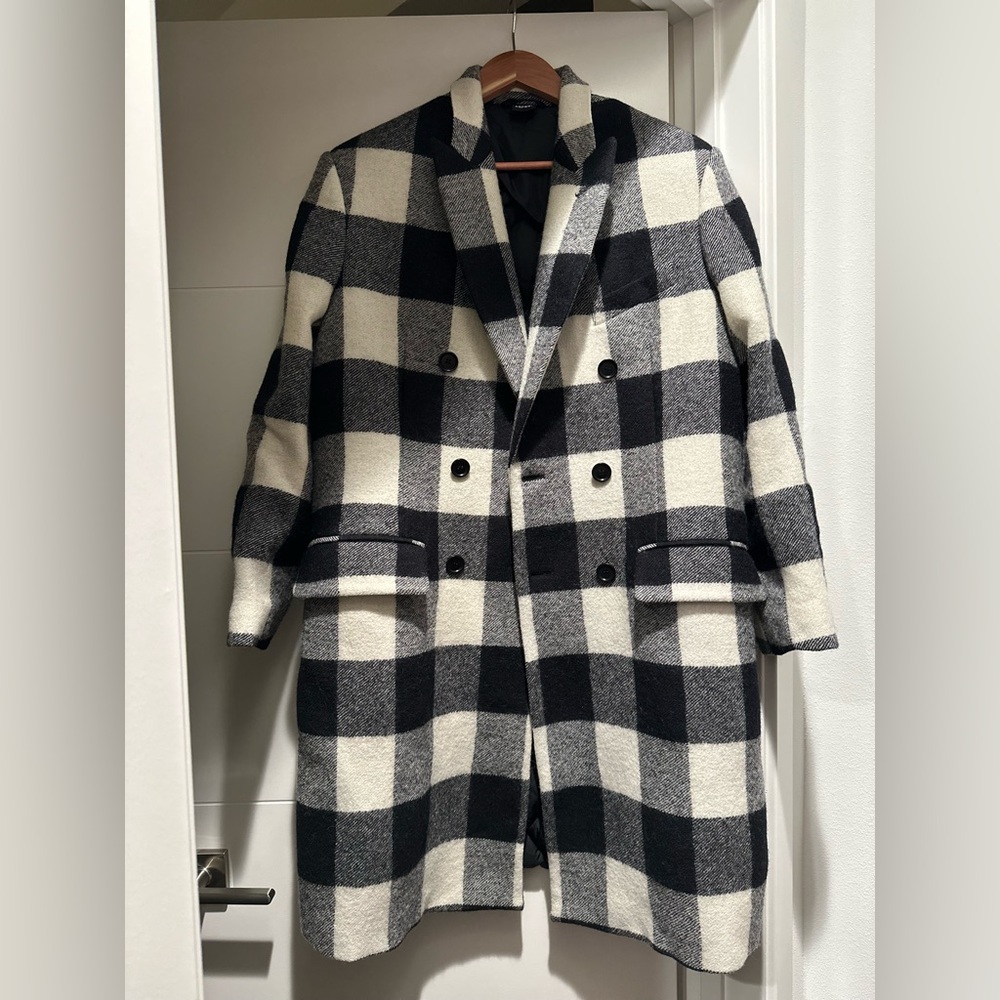 Aspesi Black and White Buffalo Check Coat